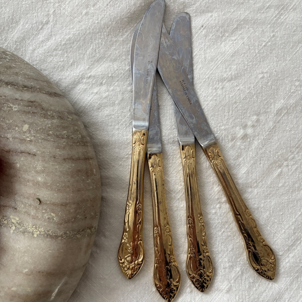 H. F. LTD Vintage Gold-Toned Stainless Steel 4 Dinner Knives